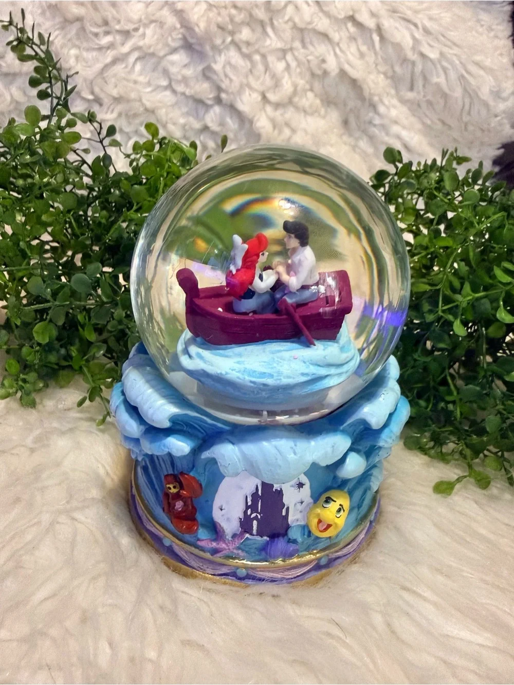 Disney Ariel & Eric Snow Globe with Red Boat and Blue Base